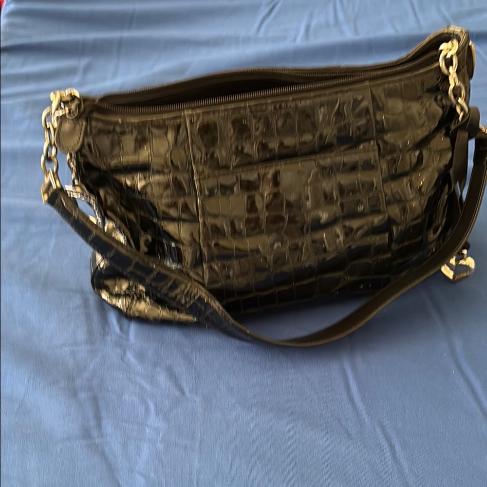Brighton Black Textured Shoulder Bag with Metallic Accents